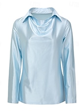 Women's Shirt Blouse Satin Plain Modern Casual Long Sleeve Shirt Collar Regular Elegant Tops Drape Neckline Daily Going out Ruched Loose Fit Black Wine Navy Blue Blue Khaki Fall