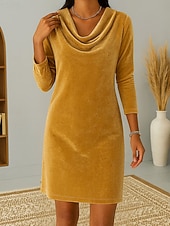 This women's velvet dress with a cowl neck exudes elegance and sophistication.