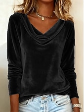 Women's Velvet Elegant Stylish Basic Long Sleeve Cowl Neck Regular Tops Layered Blue Black Wine Gold Green Spring Fall Winter