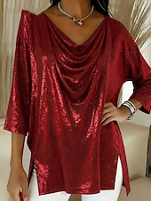 Women's Blouse Plain Vintage Stylish 3/4 Length Sleeve V Neck Regular Tops Holiday Going out Sequins Blue Silver Red Purple Khaki Summer