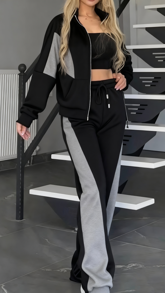 Women's Fashion Streetwear Pants Sets Bolero Top Long Sleeve Shirt Collar Solid Color Zipper Outdoor Work Casual Black Khaki Gray Fall Regular Fit