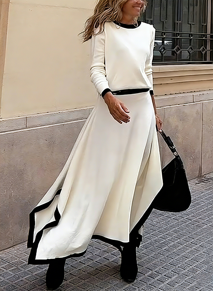 Women's Elegant Fashion Streetwear Blouse Skirt Long Sleeve Crew Neck 