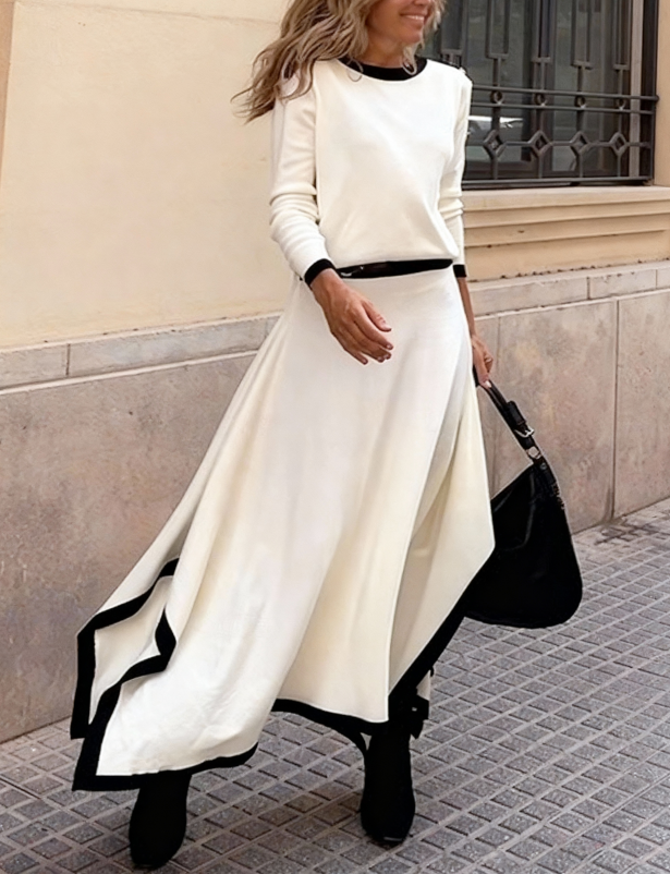 Women's Elegant Fashion Streetwear Blouse Skirt Long Sleeve Crew Neck