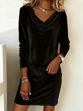 Women's Blue Light Blue Black Fall Winter Mini Dress Shift Dress Party