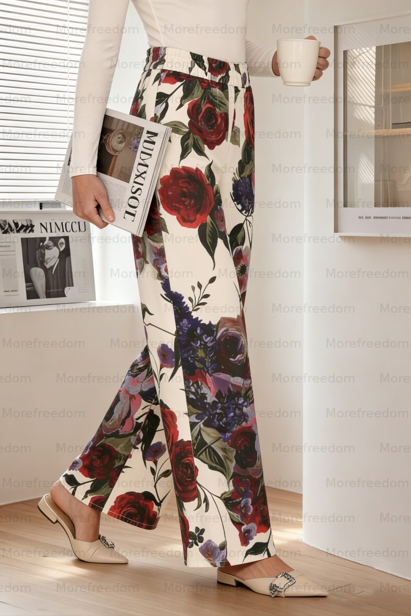 Women's personalized woven printed loose wide-leg trousers