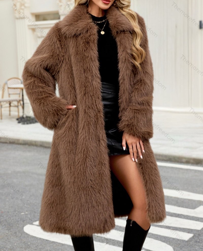 Women's long warm faux fur coat imitation fox fur coat
