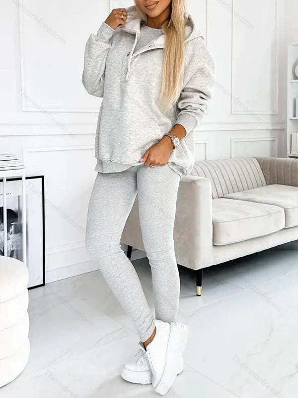 Women's casual sportswear set thickened hooded sweatshirt ribbed slim-fit vest and pants three-piece set