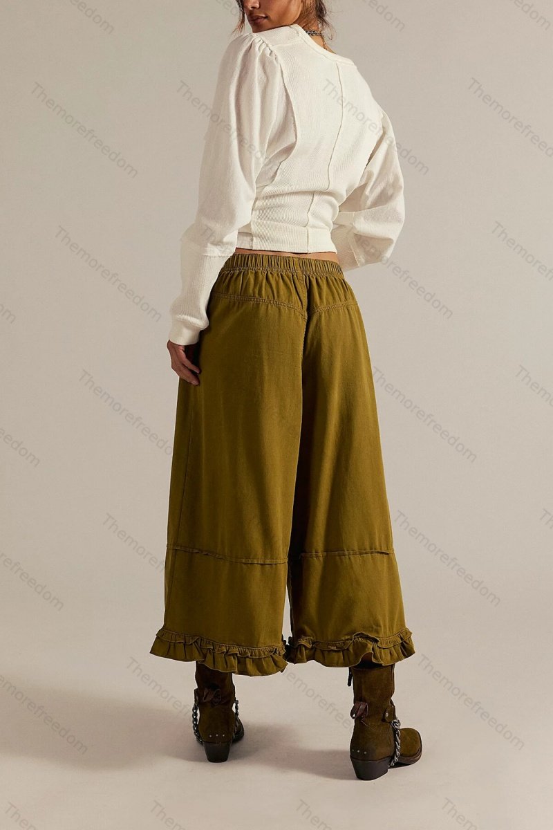 Women's fashionable casual wide-leg cropped jeans with lace trim