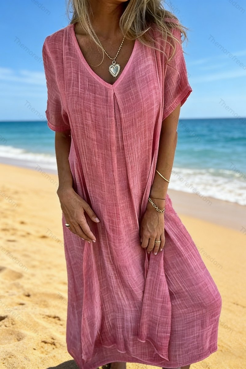 Women's V-neck loose-fitting straight-cut dress for vacation
