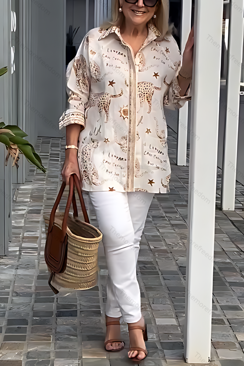 Women's casual loose-fitting printed two-piece set