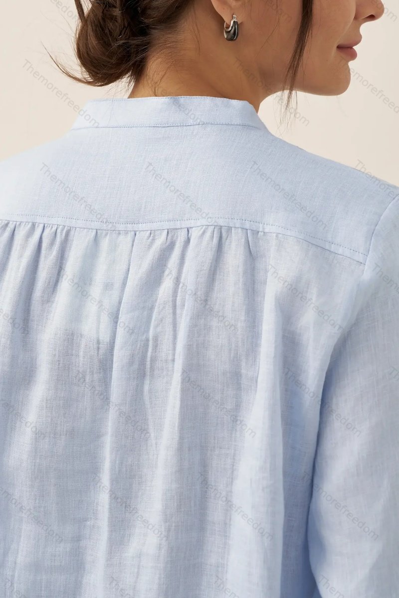 Women's comfortable and casual cotton and linen split-hem V-neck pullover shirt