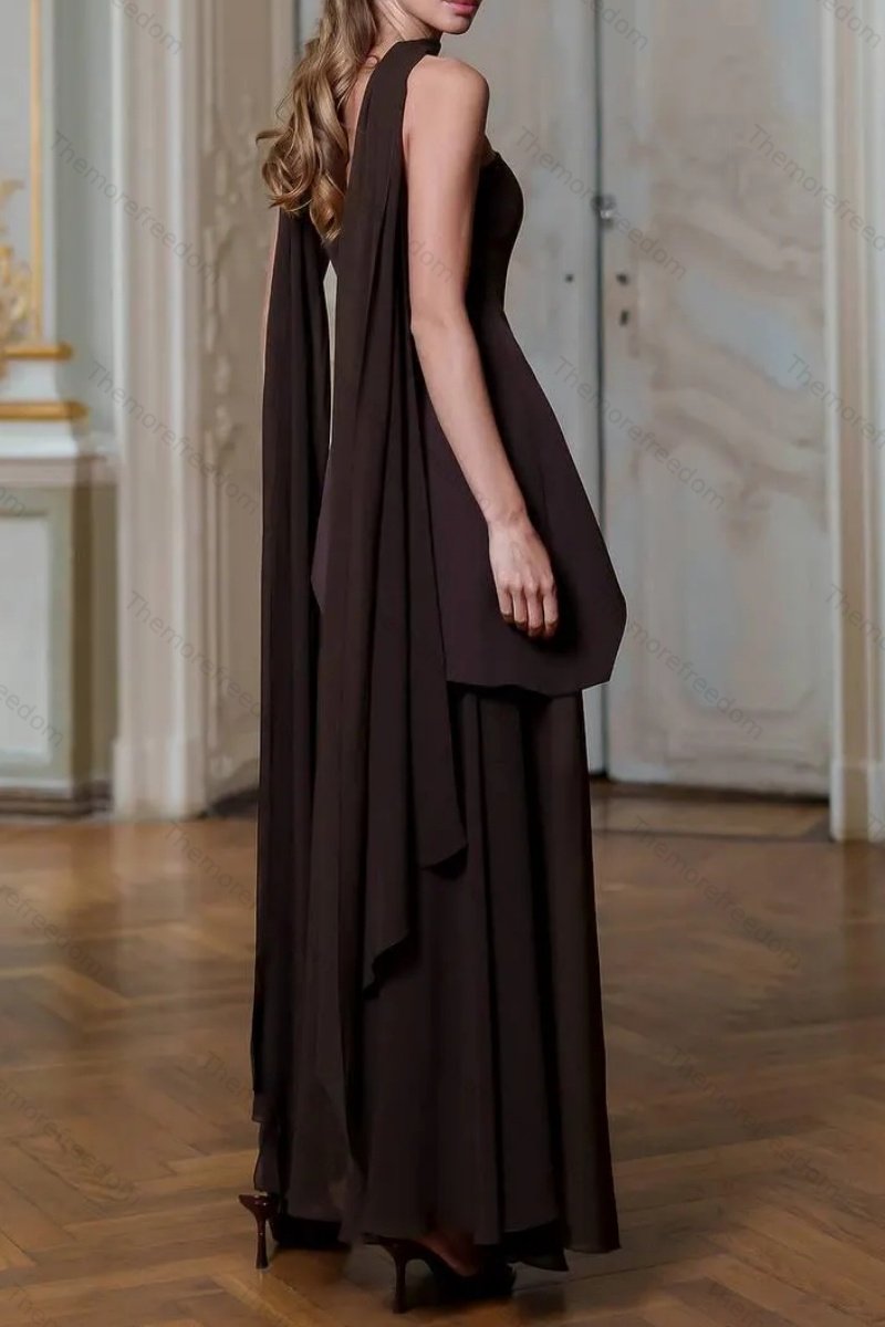 Women's stylish and elegant strapless solid-color mesh panel dress