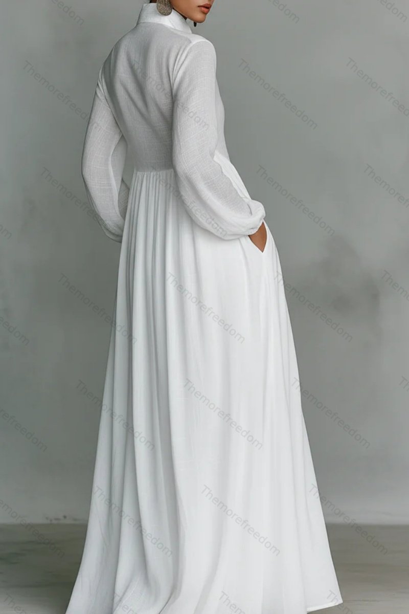 Women's elegant figure-flattering long-sleeved pleated A-line dress perfect for vacations and inspired by French style