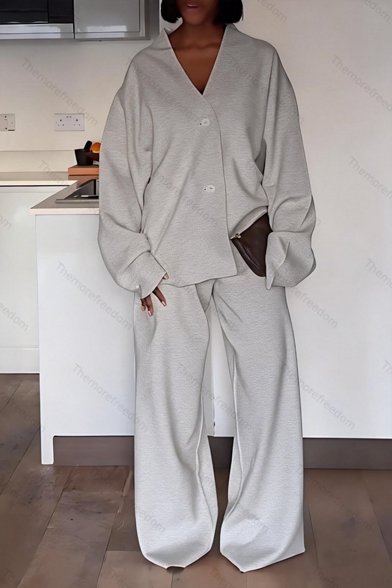 Women's cardigan jacket wide-leg pants and casual suit set