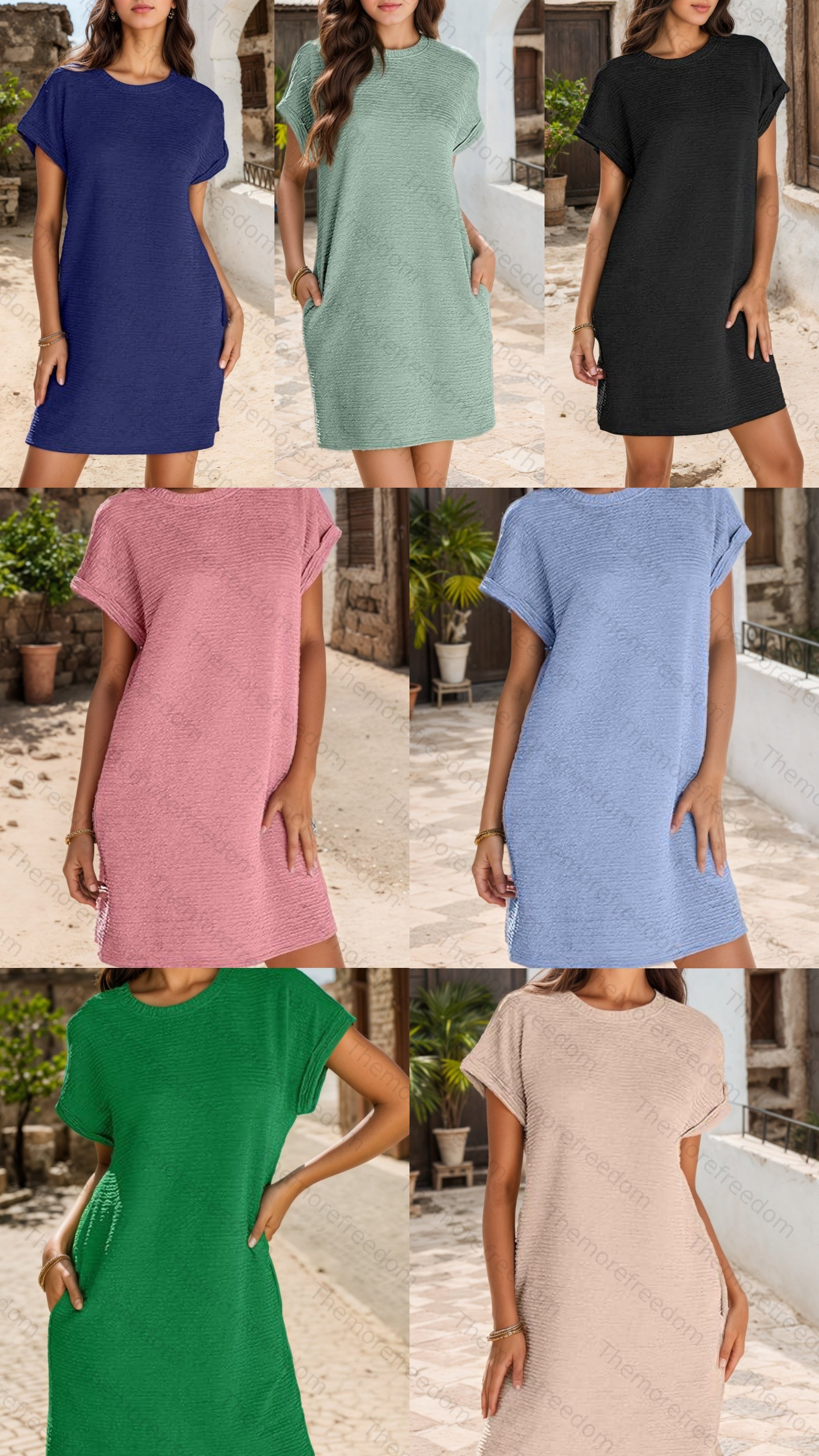 Women's textured round-neck short-sleeved dress