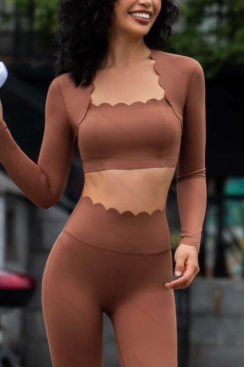 Women's square-neck slim-fit high-stretch quick-drying yoga and fitness long-sleeved workout set