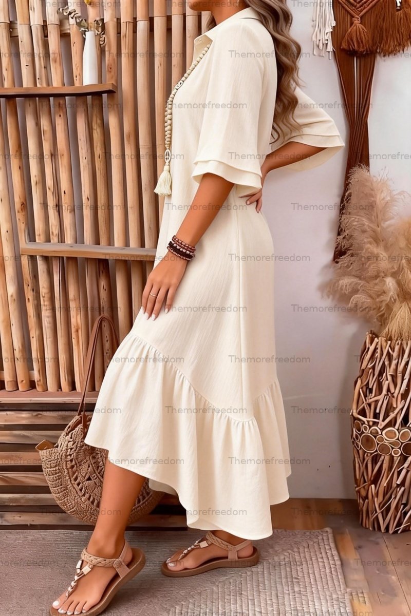 Women's mid-length A-line dress, summer dress, casual loose fit, three-quarter sleeves, suitable for summer (pre-order item)