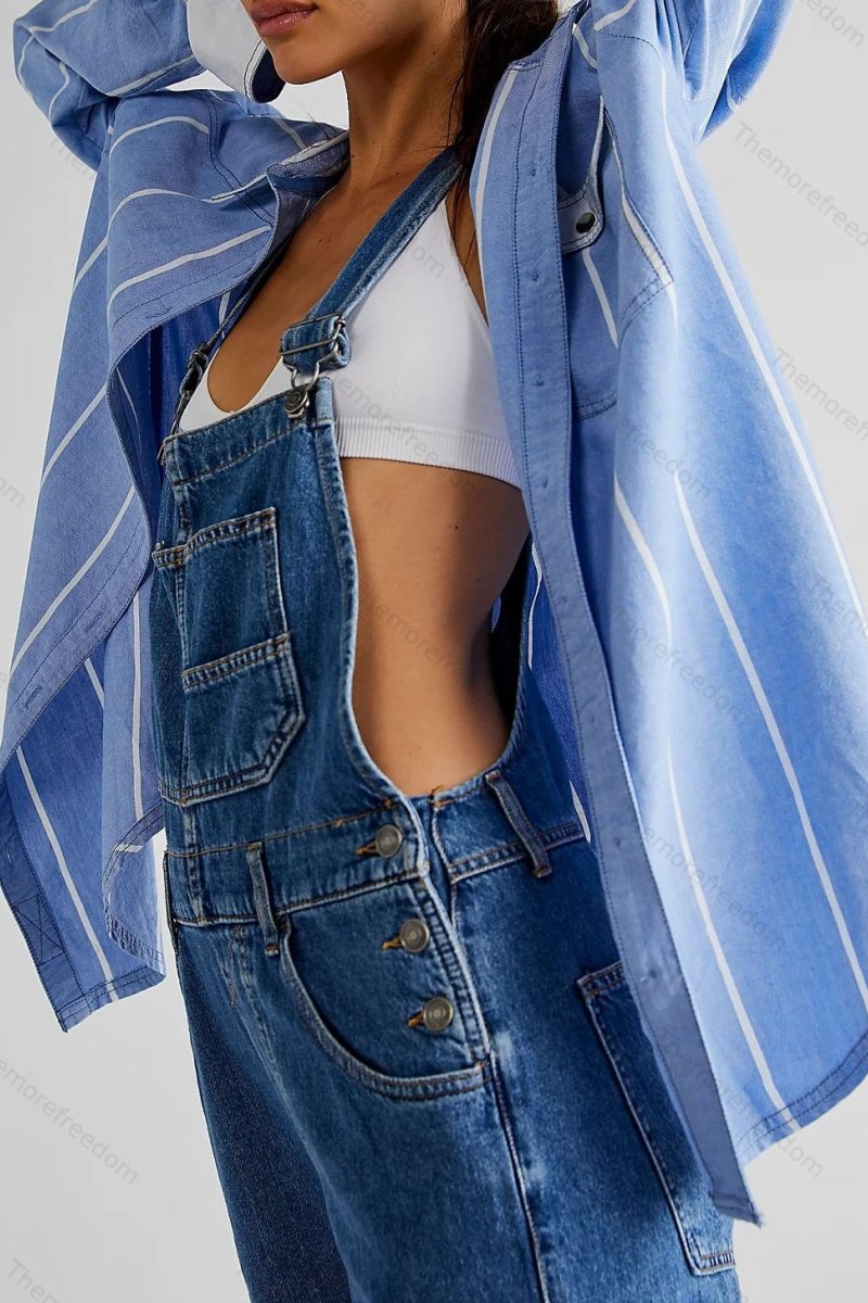 Women's casual washed loose denim overalls women's denim dungarees jumpsuit