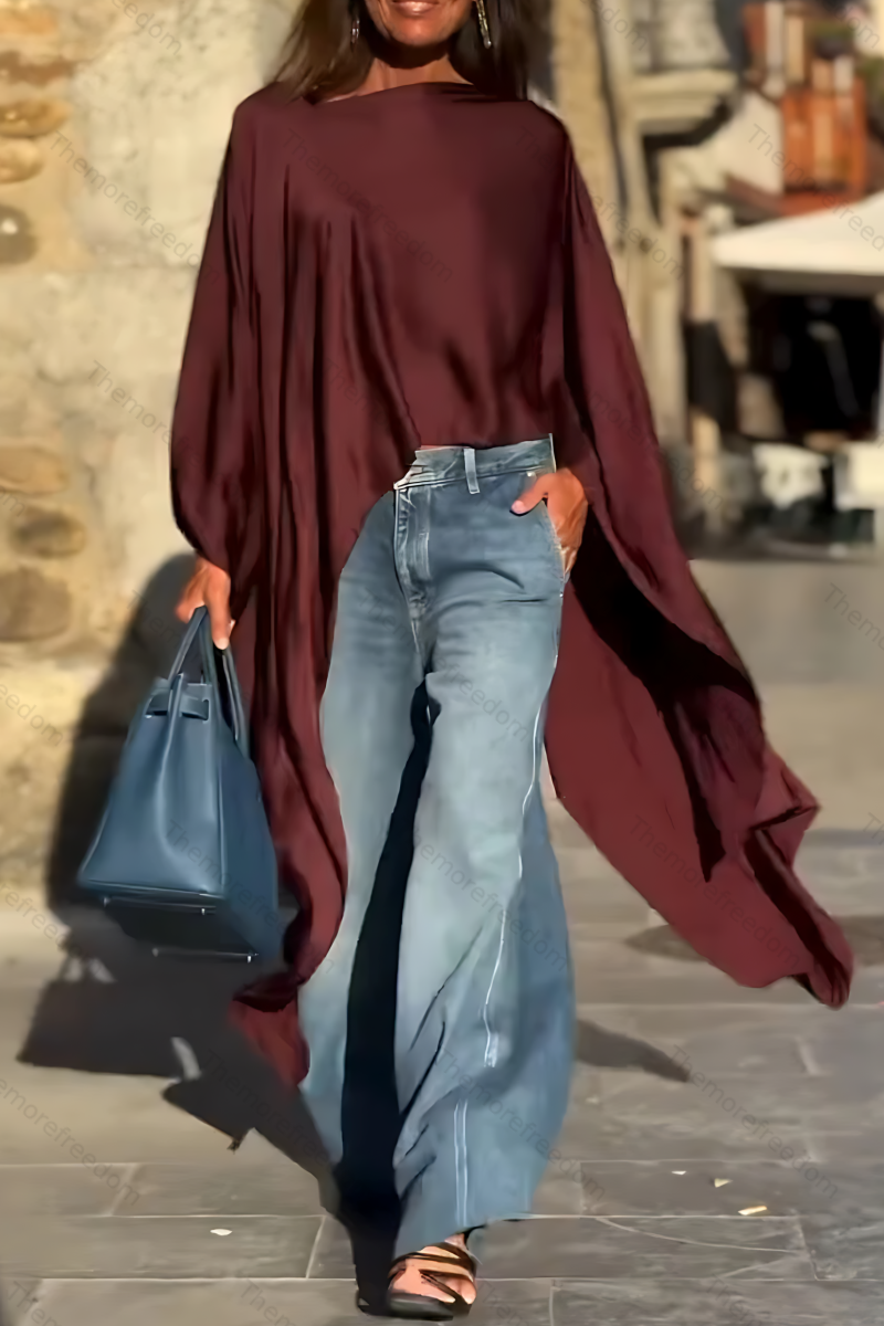 Women's fashionable irregular solid color pullover top