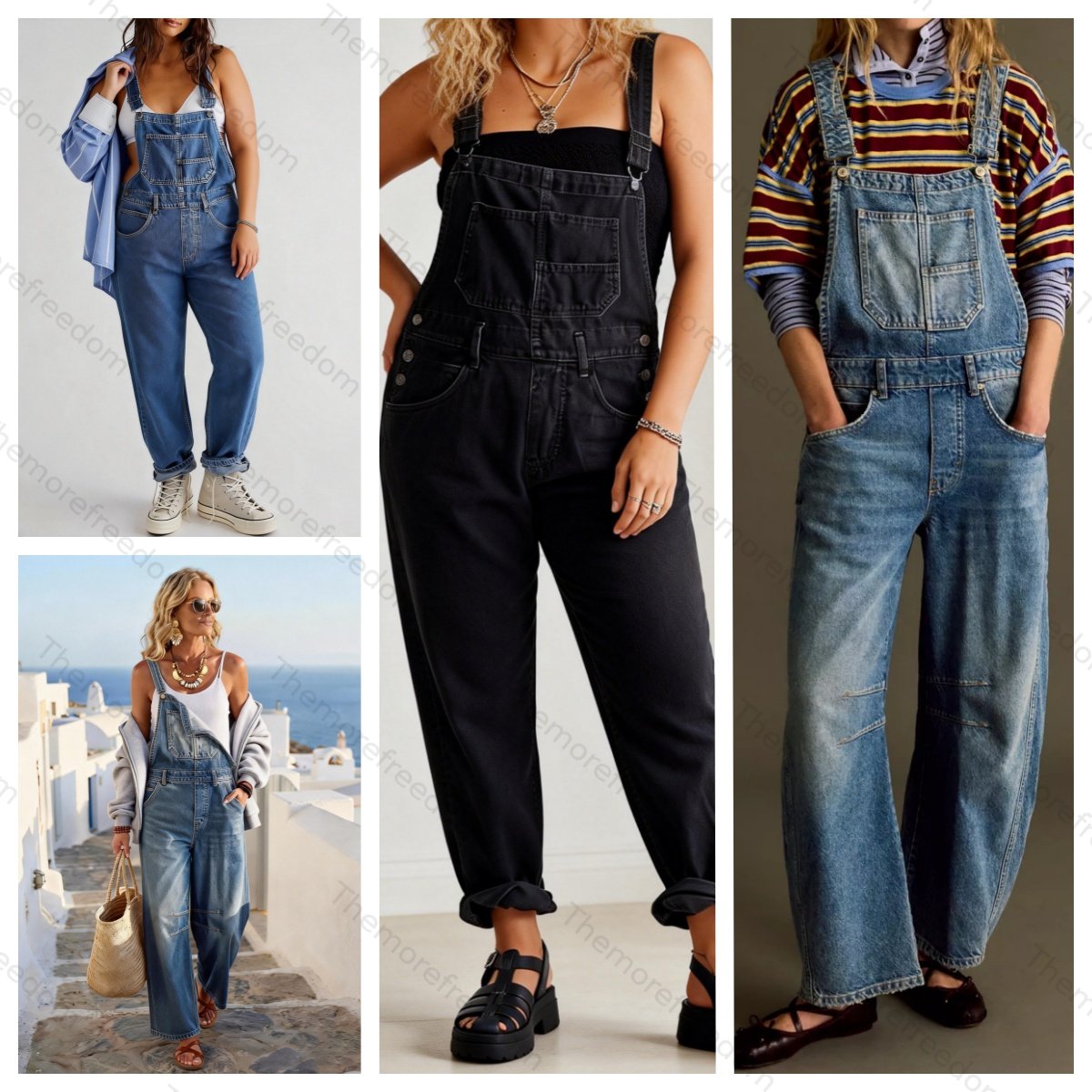 Women's casual washed loose denim overalls women's denim dungarees jumpsuit