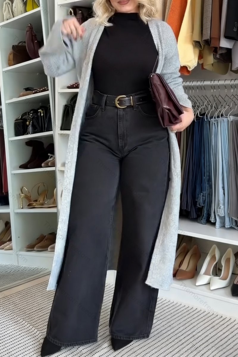 Women's simple casual  and versatile straight-leg jeans