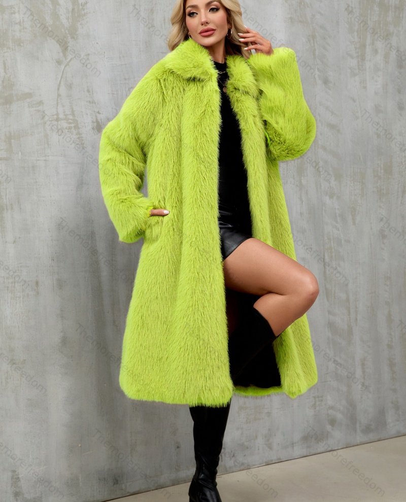 Women's long warm faux fur coat imitation fox fur coat