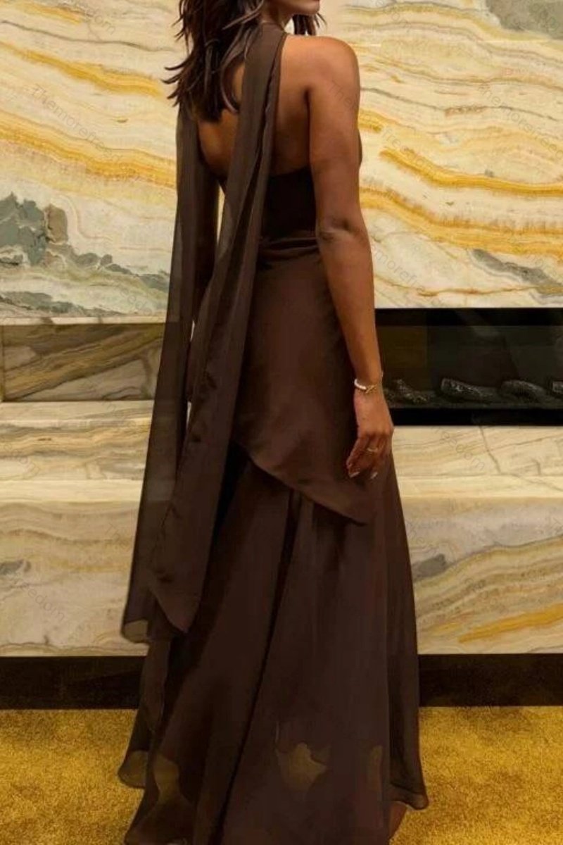 Women's stylish and elegant strapless solid-color mesh panel dress