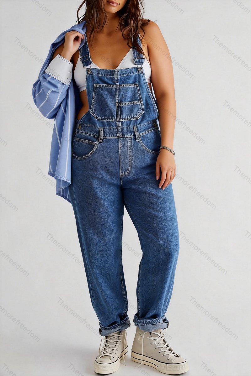 Women's casual washed loose denim overalls women's denim dungarees jumpsuit