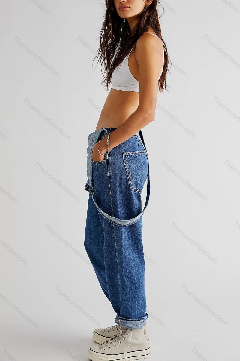 Women's casual washed loose denim overalls women's denim dungarees jumpsuit