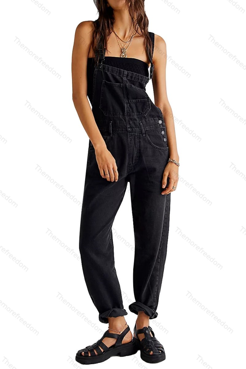 Women's casual washed loose denim overalls women's denim dungarees jumpsuit