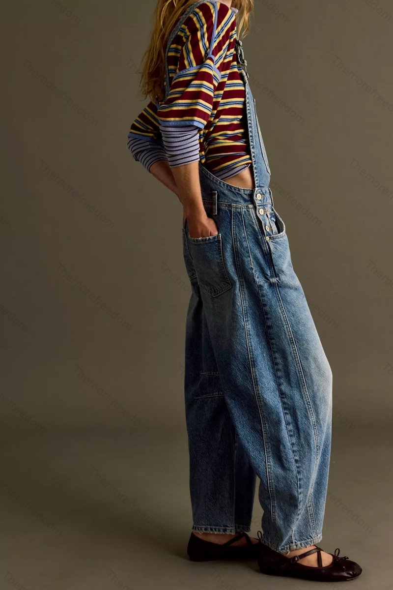 Women's casual washed loose denim overalls women's denim dungarees jumpsuit