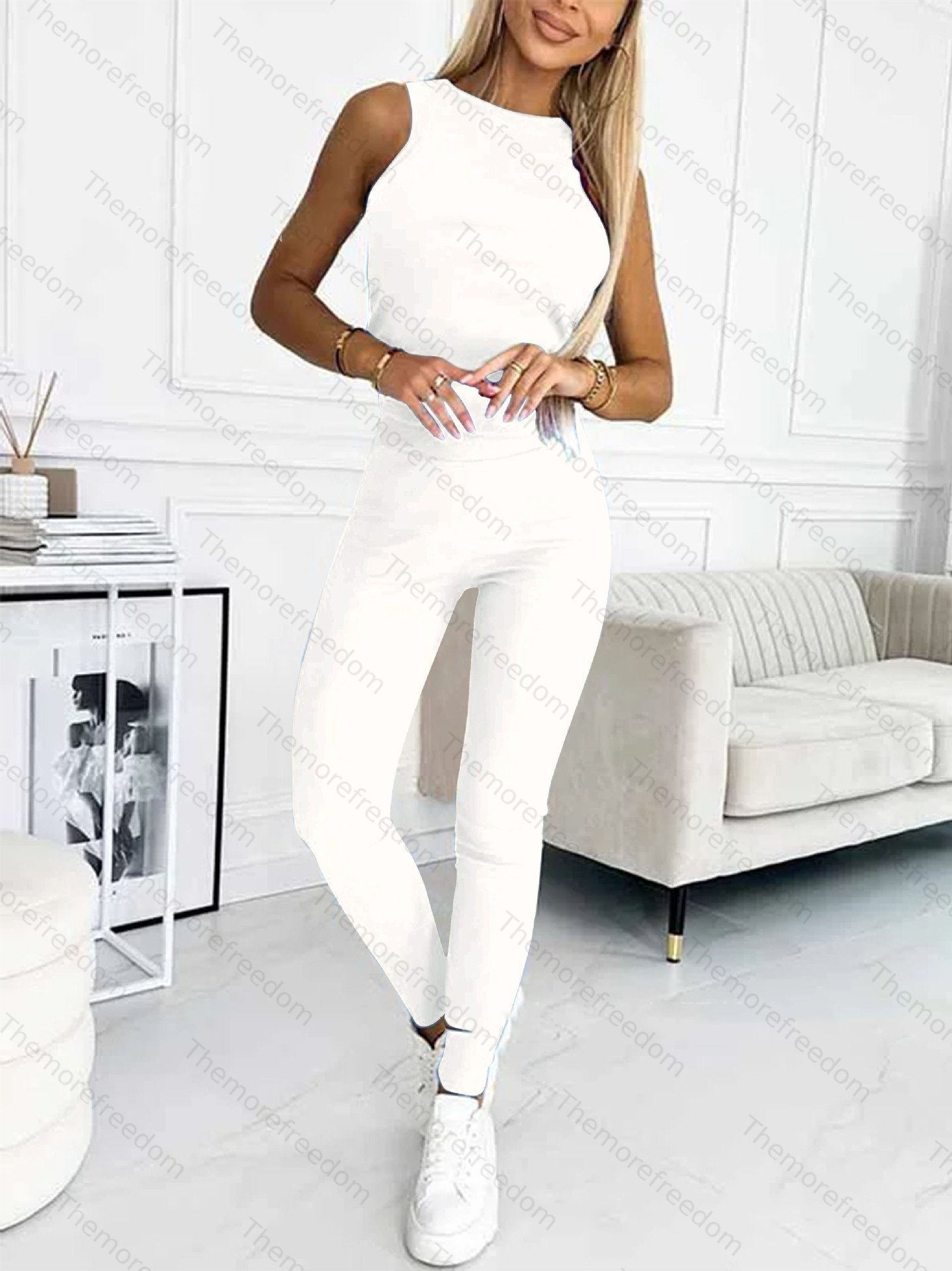 Women's casual sportswear set thickened hooded sweatshirt ribbed slim-fit vest and pants three-piece set