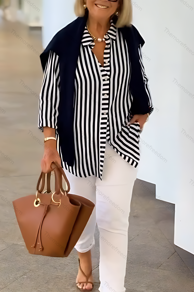 Women's casual loose-fitting striped two-piece set