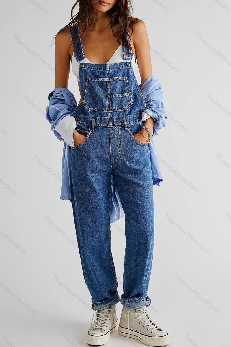 Women's casual washed loose denim overalls women's denim dungarees jumpsuit