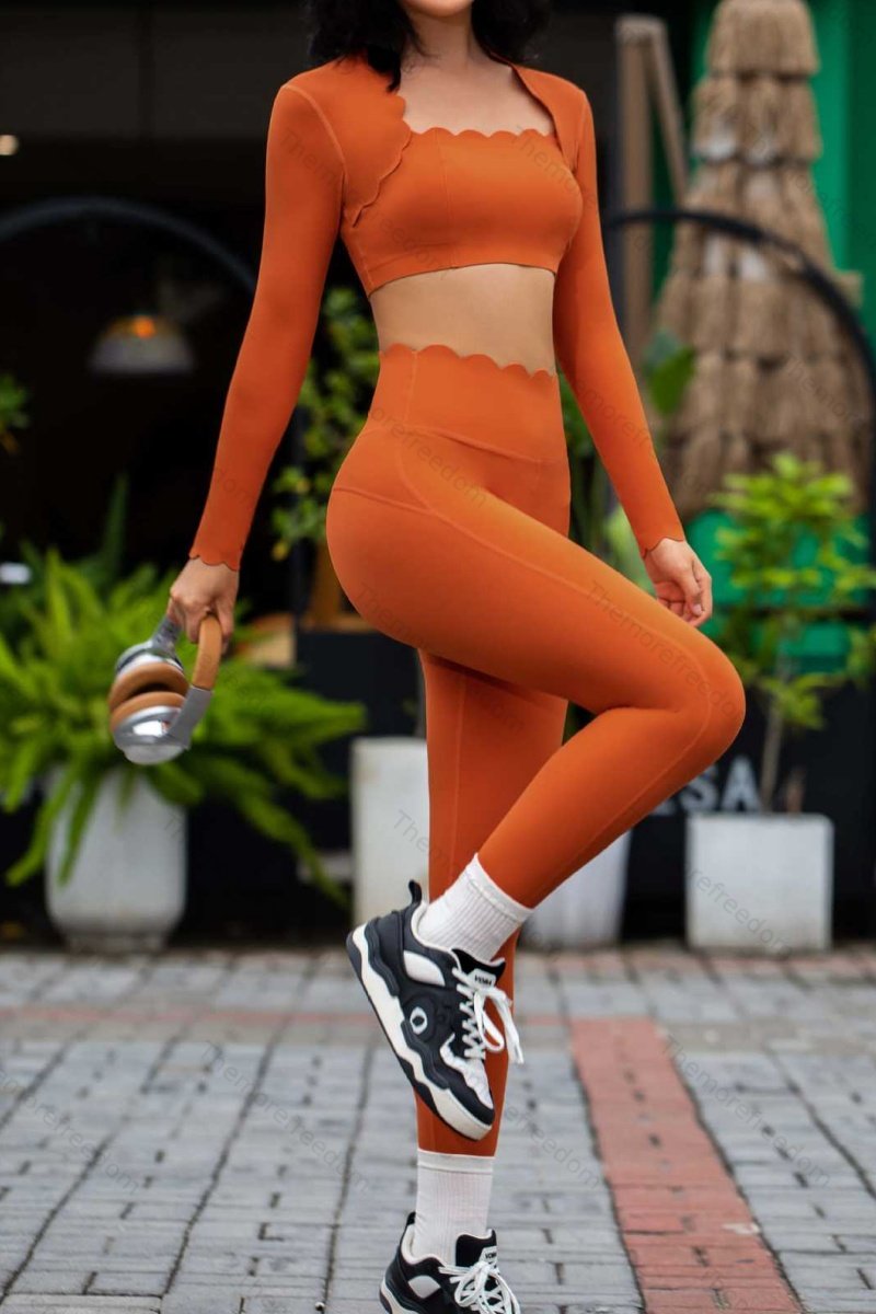 Women's square-neck slim-fit high-stretch quick-drying yoga and fitness long-sleeved workout set