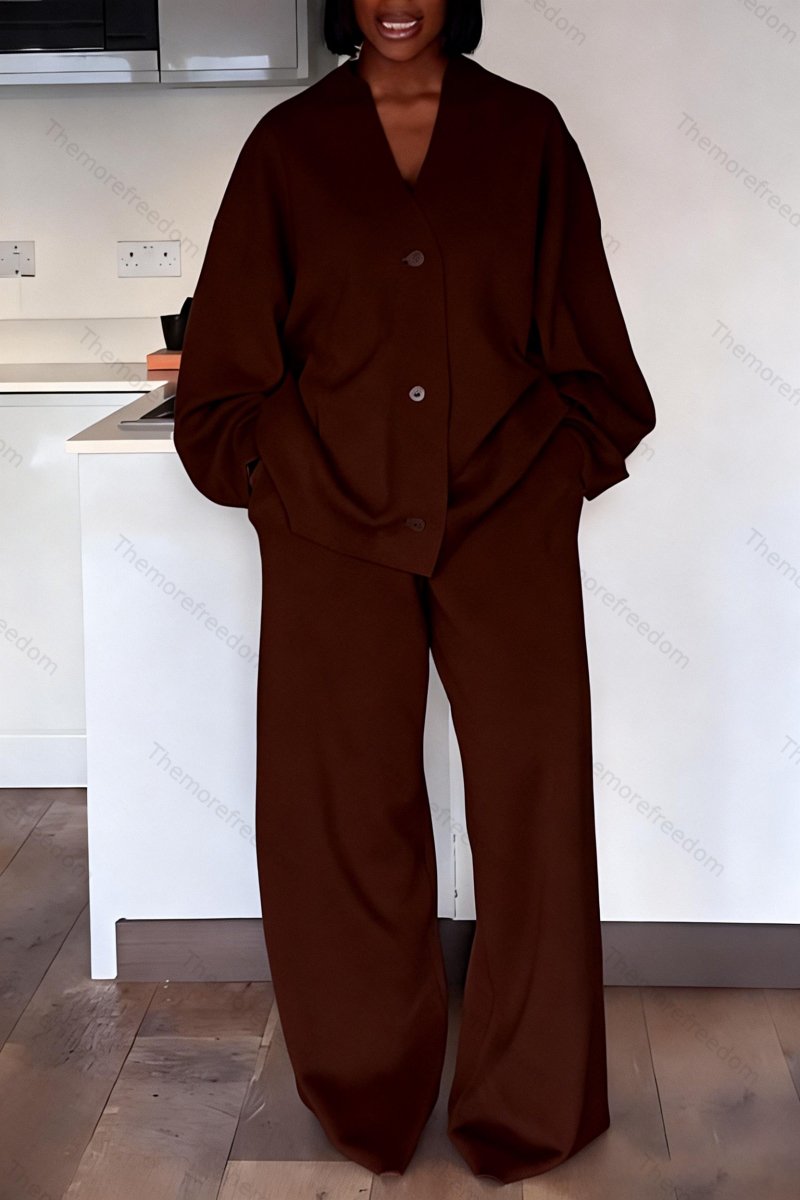Women's cardigan jacket wide-leg pants and casual suit set