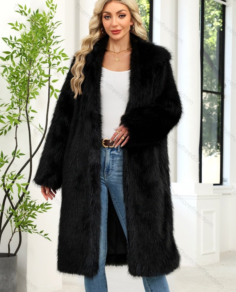 Women's long warm faux fur coat imitation fox fur coat