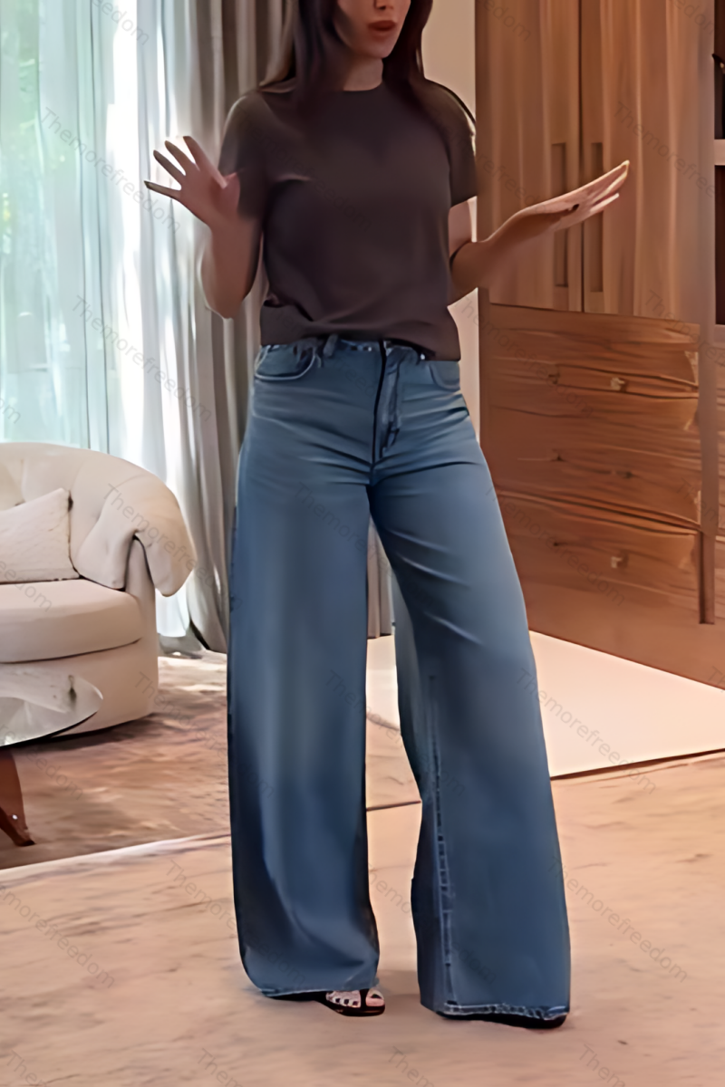 Women's simple and versatile casual straight-leg jeans