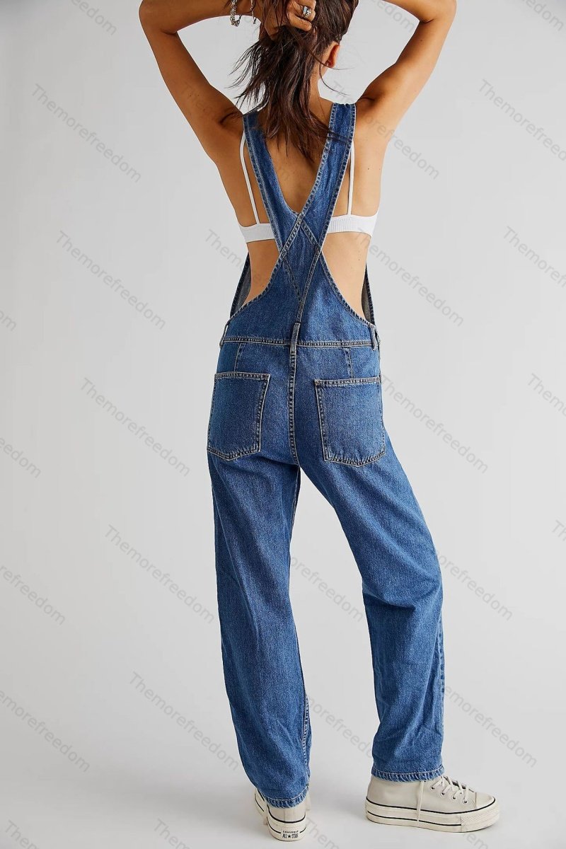Women's casual washed loose denim overalls women's denim dungarees jumpsuit