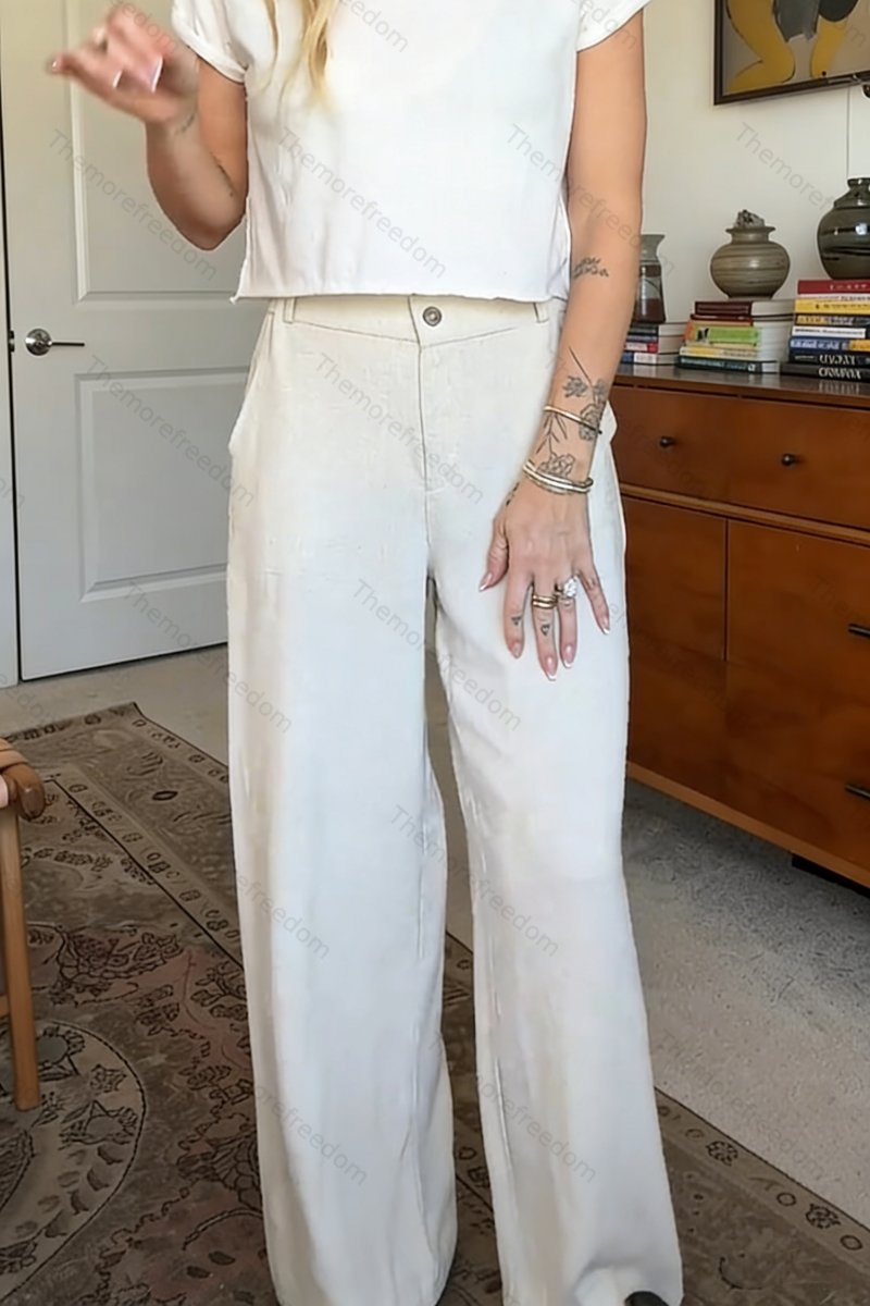 Women's simple and versatile casual cotton and linen trousers
