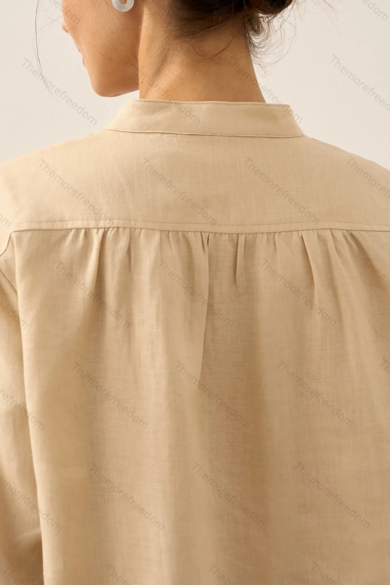 Women's comfortable and casual cotton and linen split-hem V-neck pullover shirt