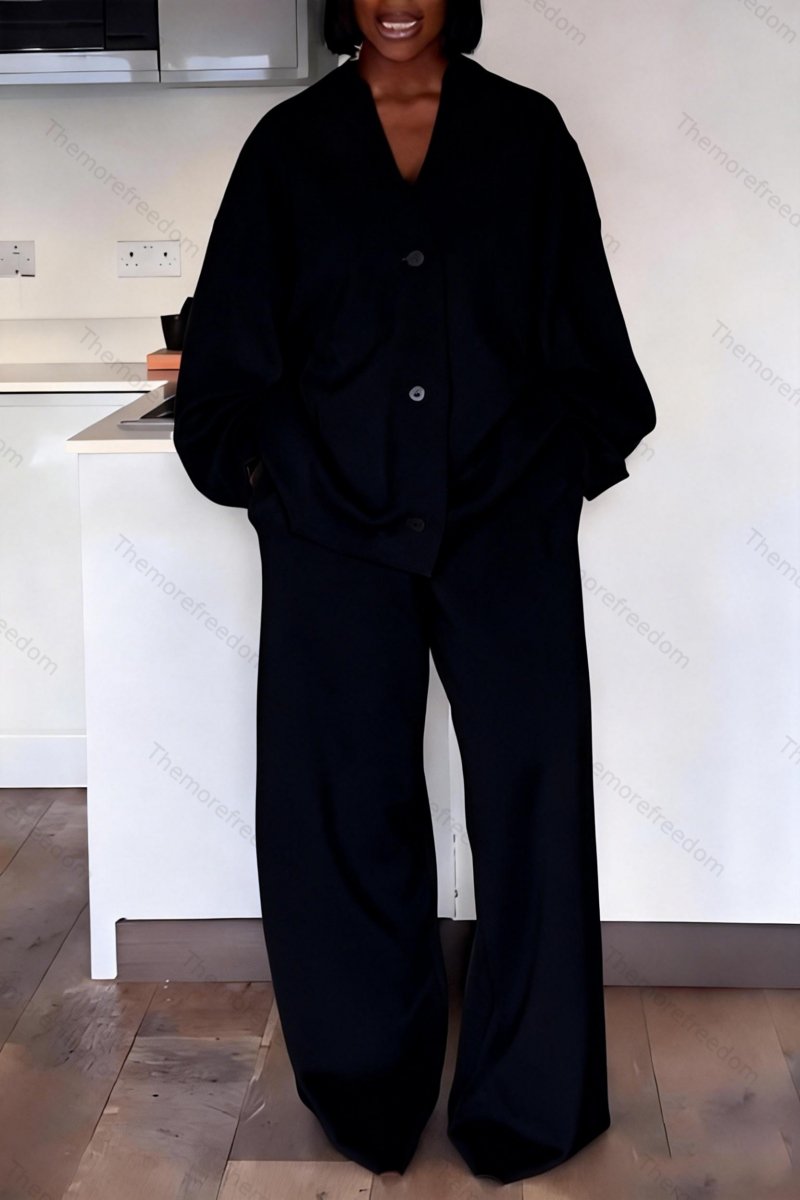 Women's cardigan jacket wide-leg pants and casual suit set