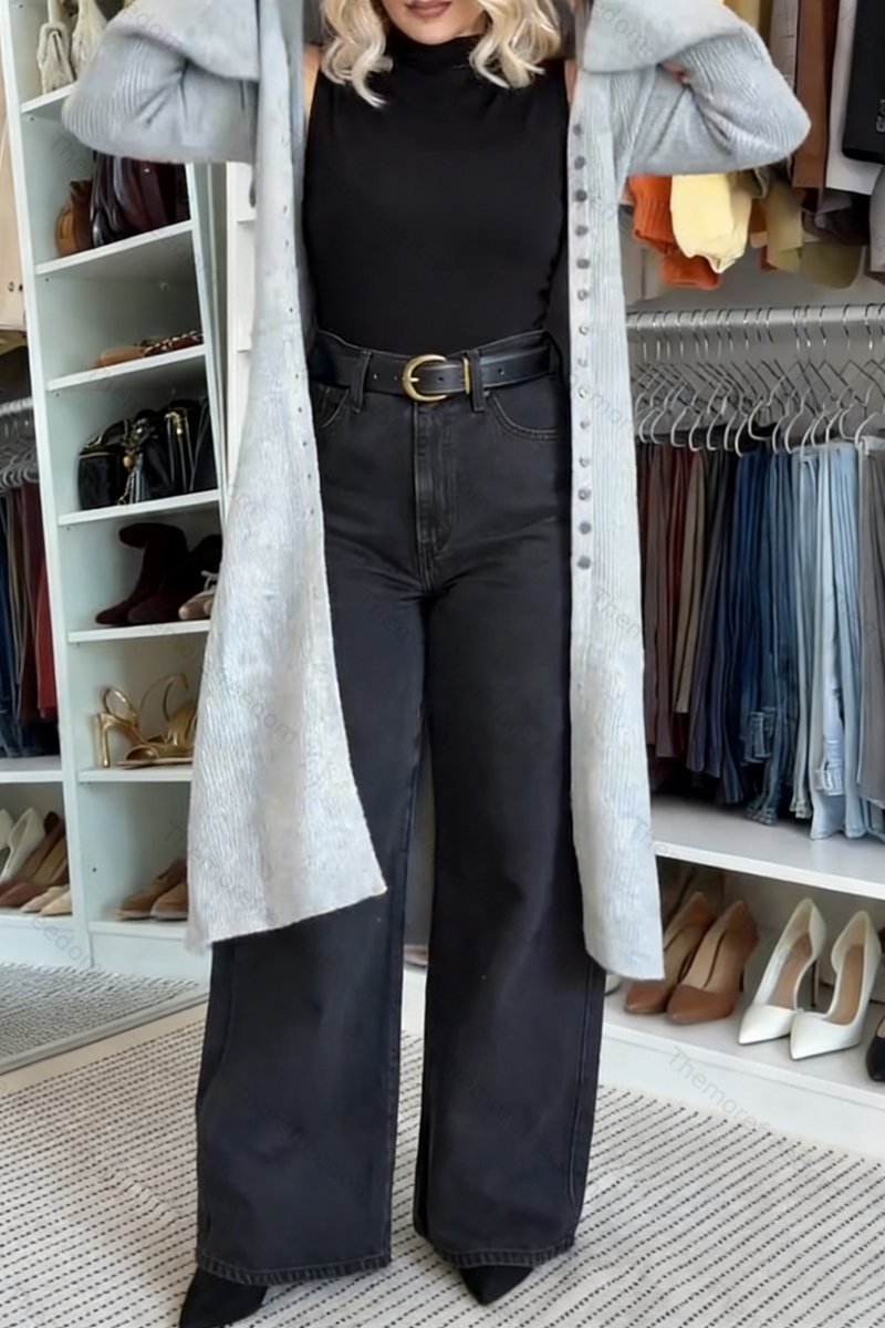 Women's simple casual  and versatile straight-leg jeans