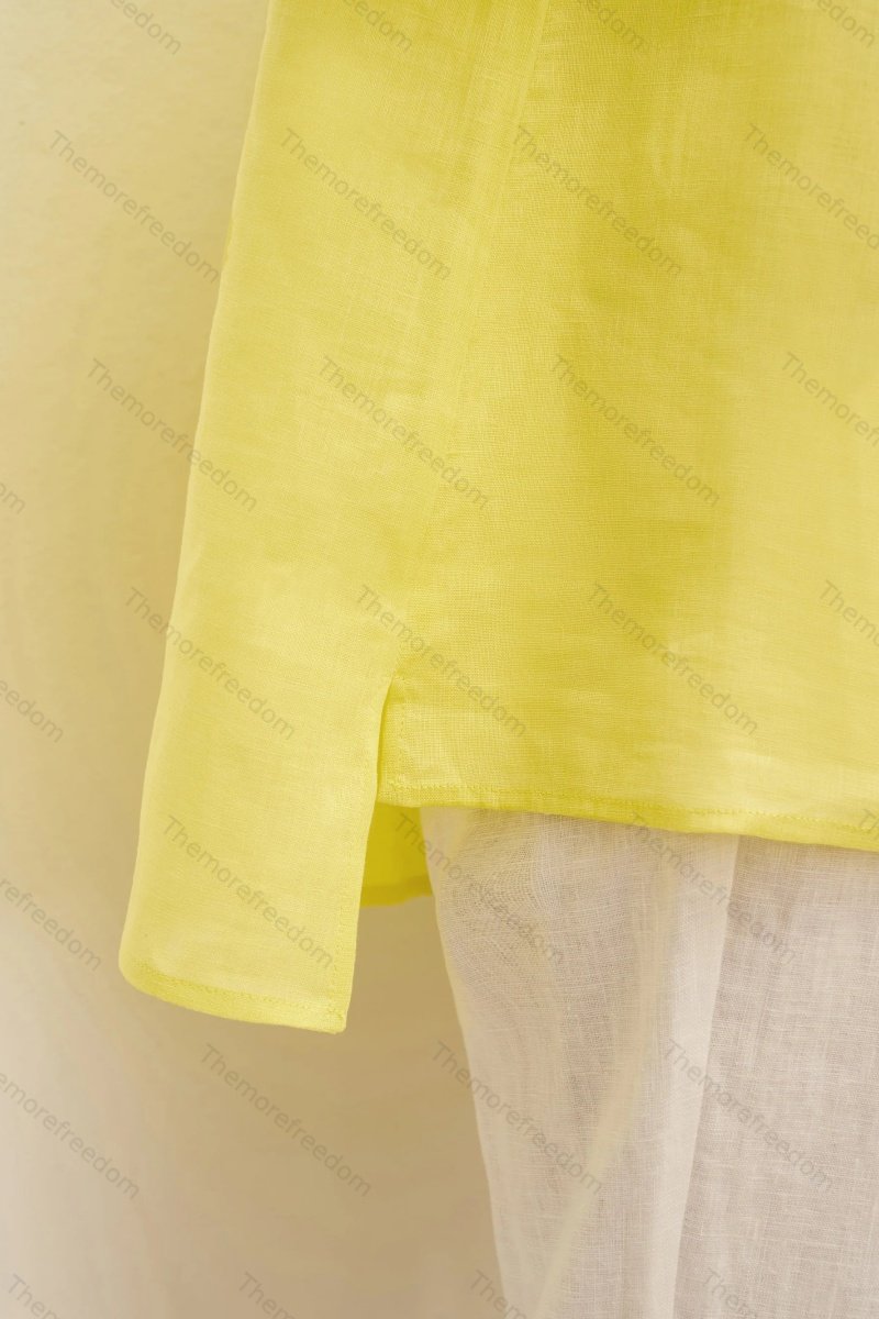 Women's comfortable and casual cotton and linen split-hem V-neck pullover shirt