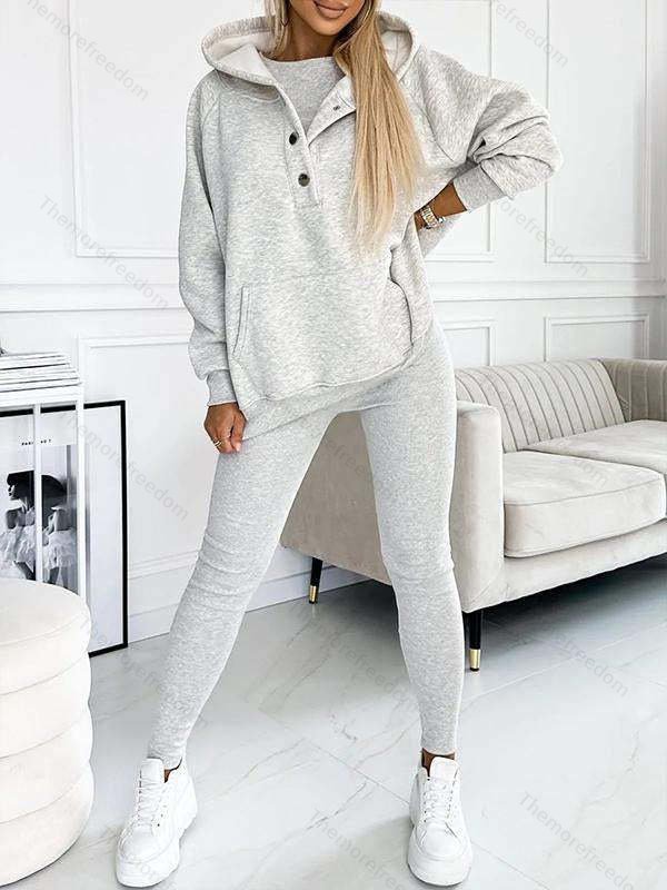 Women's casual sportswear set thickened hooded sweatshirt ribbed slim-fit vest and pants three-piece set
