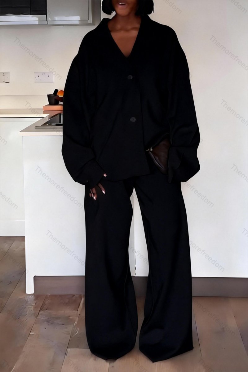 Women's cardigan jacket wide-leg pants and casual suit set