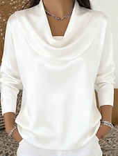 Women's Shirt Blouse Plain Stylish Long Sleeve Cowl Neck Regular Tops Daily Holiday Going out Ruched Black White Red Brown Summer Spring