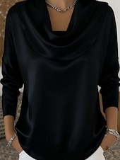 Women's Shirt Blouse Plain Stylish Long Sleeve Cowl Neck Regular Tops Daily Holiday Going out Ruched Black White Red Brown Summer Spring