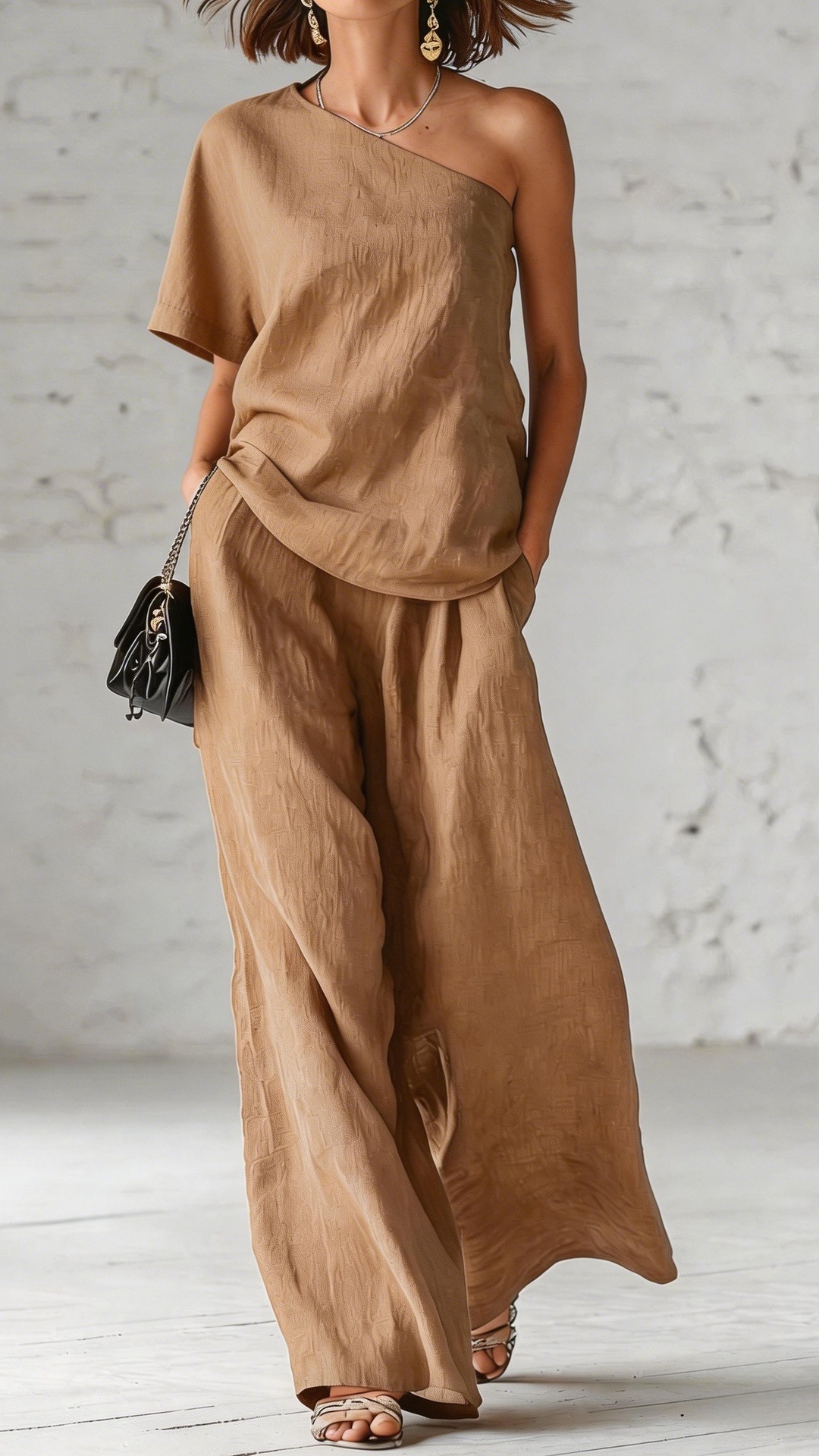 Women's Spring/Summer Off-Shoulder Fashion Top and Wide-Leg Pants Casual Suit
