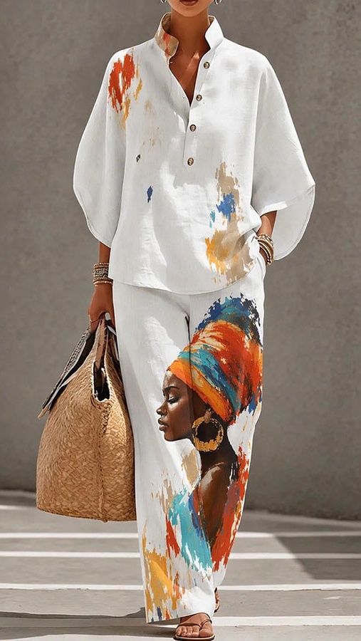 Women's Casual Art Print Suit